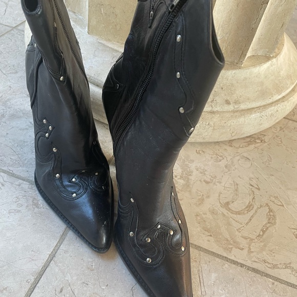 BCBG genuine leather, Western-ish, wedge boots with silver studs. (3+ inch heel. - Picture 4 of 4